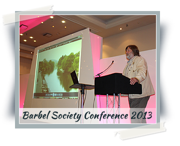 Des Taylor talking to a packed house at the Barbel Society Conference 2013.